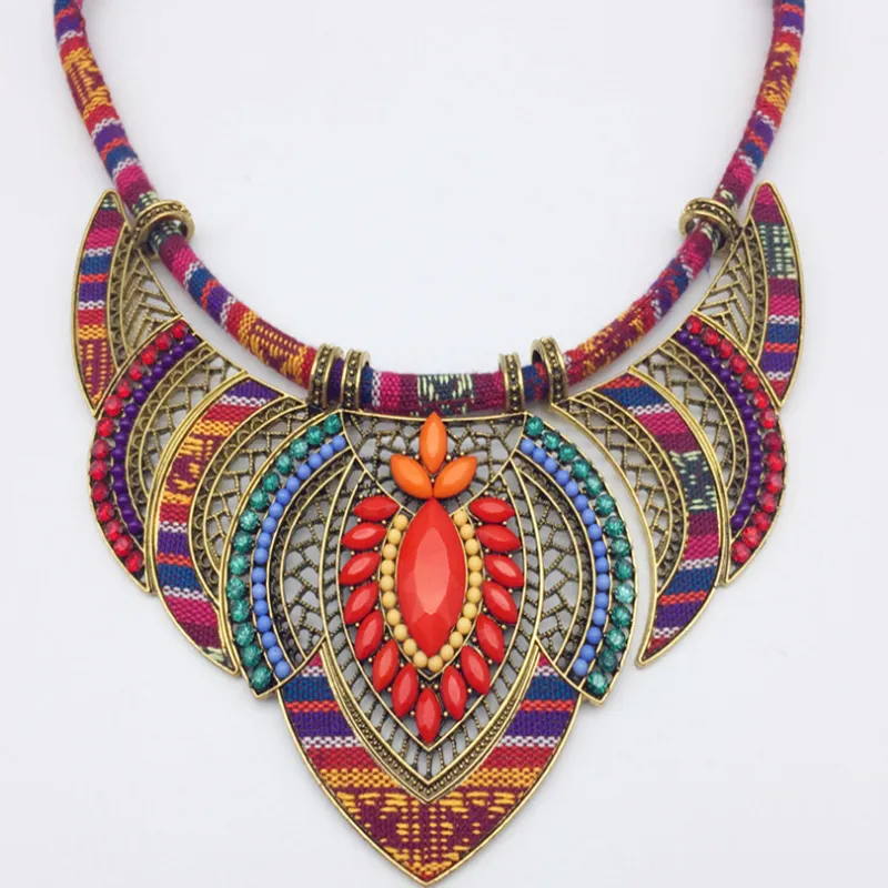 Women's Fashion Ethnic Style Multicolor Braided Rope Alloy Diamond Bohemian Necklace