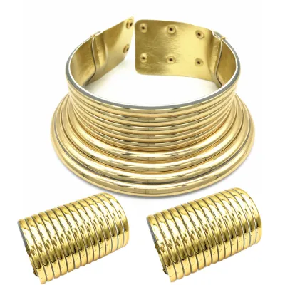 Women Fashion Exaggerated Boho Resin Collar Double Hand Ring Set