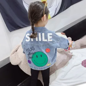 Kids Fashion Back Smiley Print Denim Jacket