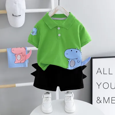 Kids Boy Polo Shirt Shorts Two-Piece Set Cartoon Cotton Print Pullover Short Sleeve Baby Boys Clothing(0-3T)