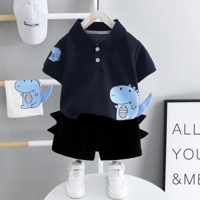 Kids Boy Polo Shirt Shorts Two-Piece Set Cartoon Cotton Print Pullover Short Sleeve Baby Boys Clothing(0-3T)