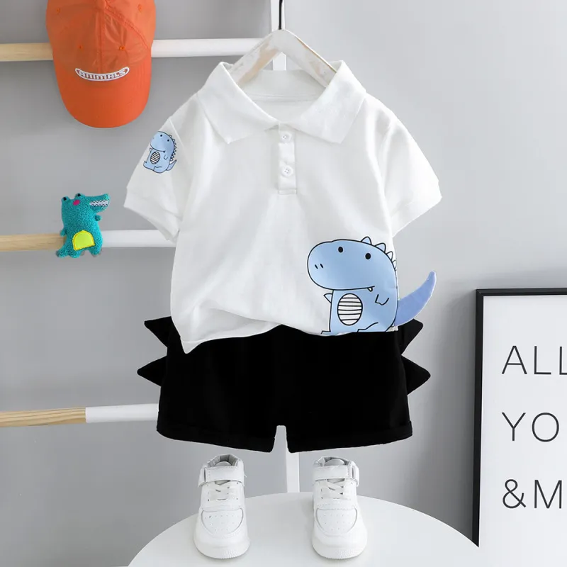 Kids Boy Polo Shirt Shorts Two-Piece Set Cartoon Cotton Print Pullover Short Sleeve Baby Boys Clothing(0-3T)