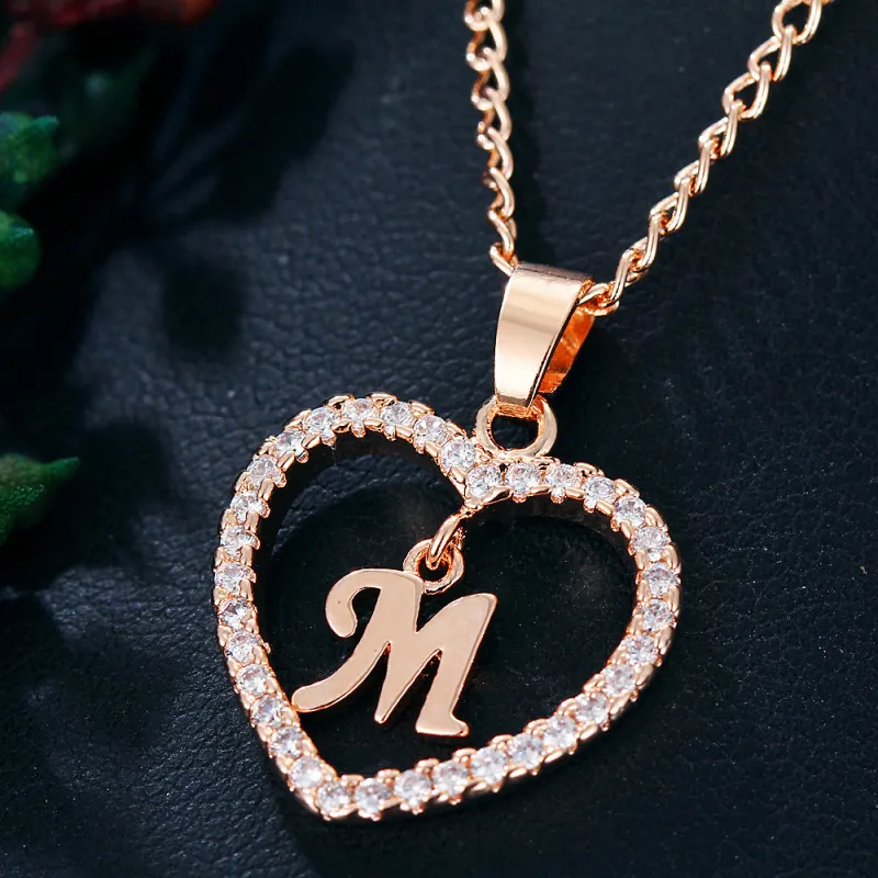 Collier Avec Pendentif Cœur Initiale - Or Rose 14 Carats - Chaîne 40+6 Cm - Cadeau Pour Fille, Adolescente