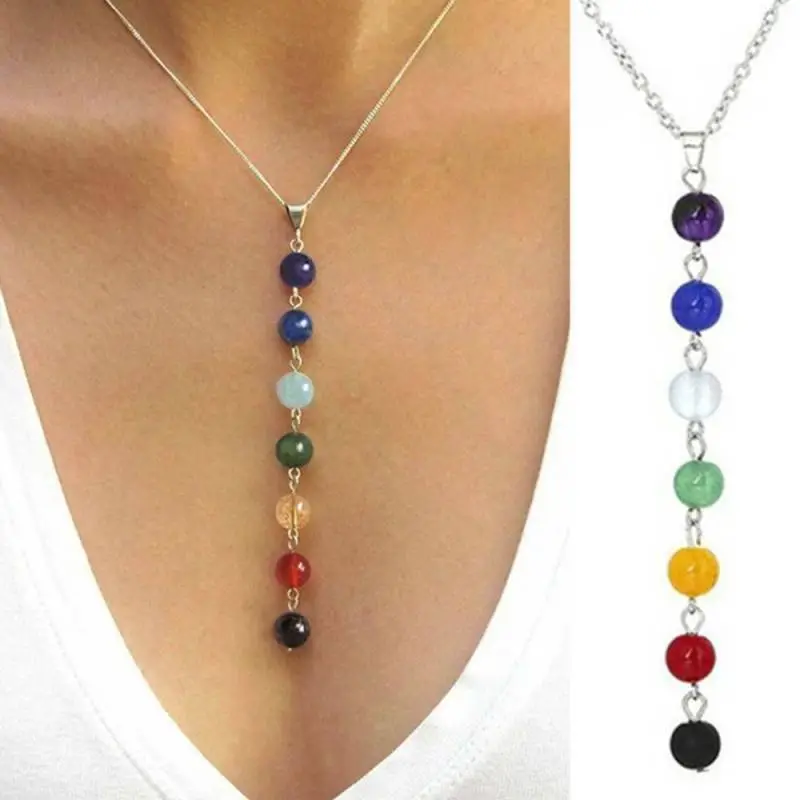 Women's Fashion Colorful Beads Multicolor Agate Pendant Necklace
