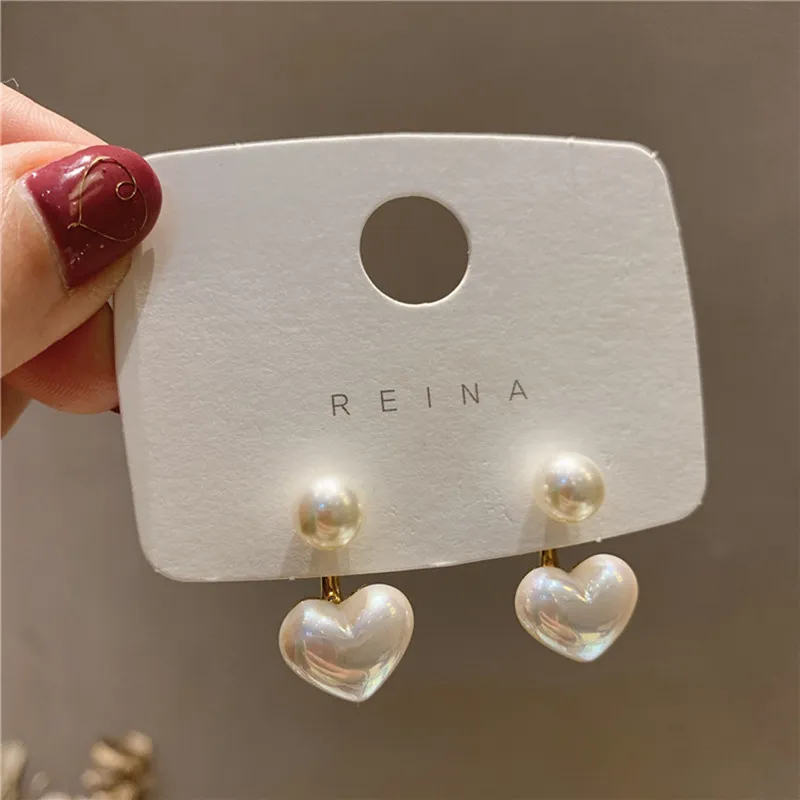 Women Fashion 925 Silver Needle Simple Heart-Shaped Pearl Stud Earrings