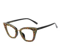 Women Fashion Cat Eye Diamond Frame Blue Light Blocking Sunglasses