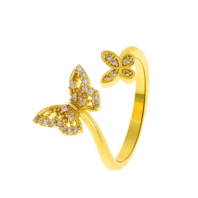 Women Fashion Butterfly Geometric Metal Open Ring