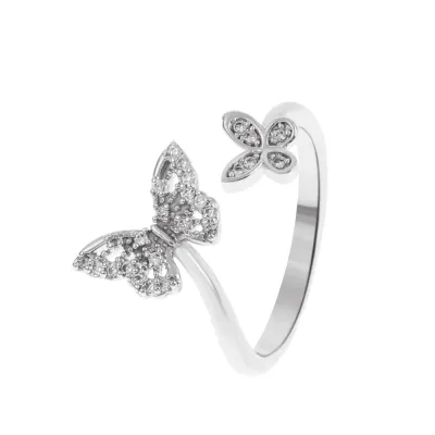 Women Fashion Butterfly Geometric Metal Open Ring
