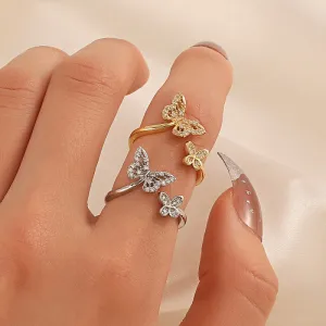 Women Fashion Butterfly Geometric Metal Open Ring