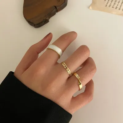 Women Fashion Simple C-Shaped Alloy Wide Face Open 3 Piece Set Rings