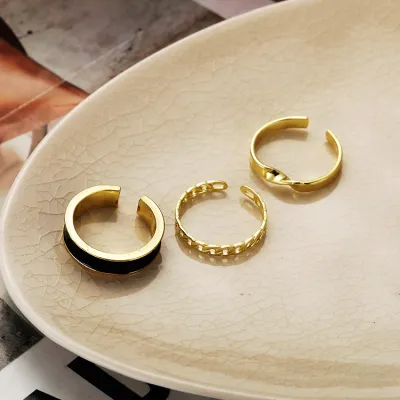 Women Fashion Simple C-Shaped Alloy Wide Face Open 3 Piece Set Rings