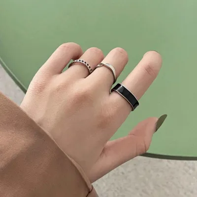 Women Fashion Simple C-Shaped Alloy Wide Face Open 3 Piece Set Rings
