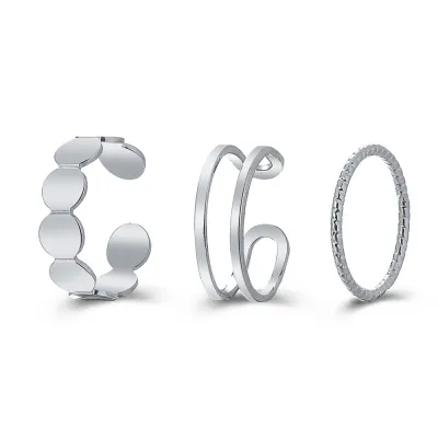 Women Fashion Simple C-Shaped Alloy Wide Face Open 3 Piece Set Rings