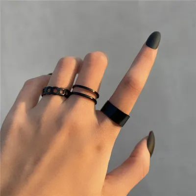 Women Fashion Simple C-Shaped Alloy Wide Face Open 3 Piece Set Rings