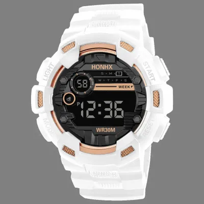 Men Fashion Sports Digital Electronic Watch Anti-Drop Mirror Multi-Function PVC Strap Round Dial 50mm