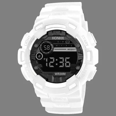 Men Fashion Sports Digital Electronic Watch Anti-Drop Mirror Multi-Function PVC Strap Round Dial 50mm