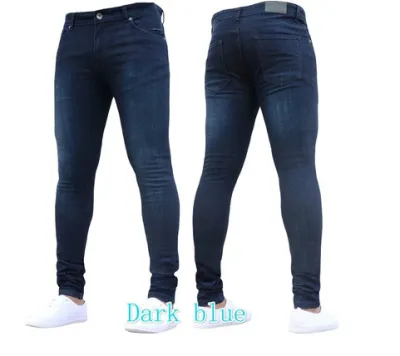 Men's Solid Color Mid-Waist Skinny Jogger Jeans Cotton Denim