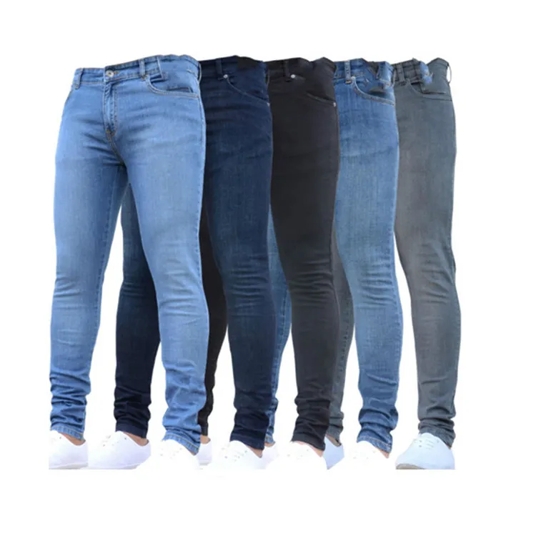 Men's Solid Color Mid-Waist Skinny Jogger Jeans Cotton Denim