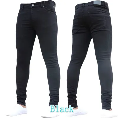Men's Solid Color Mid-Waist Skinny Jogger Jeans Cotton Denim