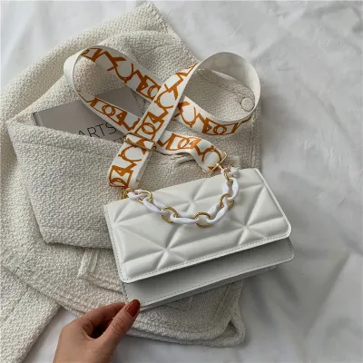 Women Vintage Diamond Embossed Flap Solid Color PU Crossbody Bag