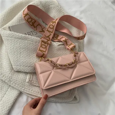 Women Vintage Diamond Embossed Flap Solid Color PU Crossbody Bag