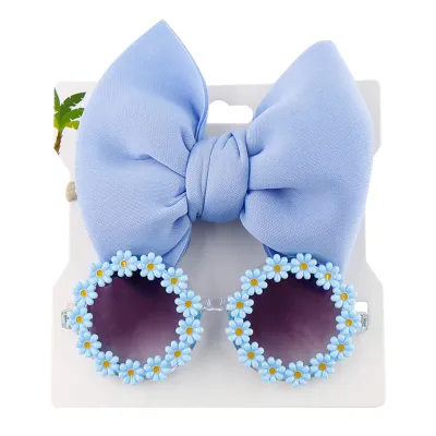 Kids Sunflower Sunglasses and Solid Color Cutout Hairband Headband Combination Set for Girls