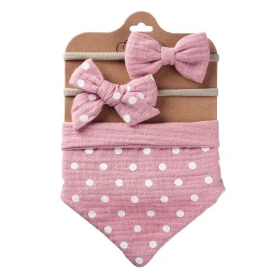 Baby Pure Cotton Zou Cloth Printed Double-Sided Bibs Triangular Scarf Headband Set