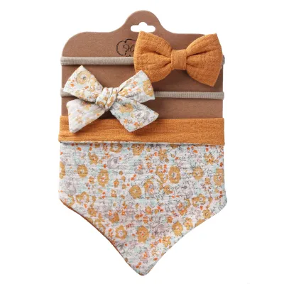 Baby Pure Cotton Zou Cloth Printed Double-Sided Bibs Triangular Scarf Headband Set