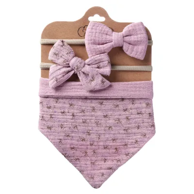 Baby Pure Cotton Zou Cloth Printed Double-Sided Bibs Triangular Scarf Headband Set