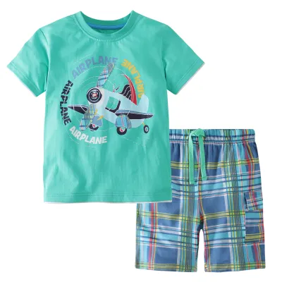 Kids Fashion Boys Cute Cartoon Print Short Sleeve Shorts Two Piece Set 100% Cotton