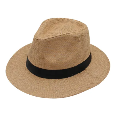 Men Fashion Unisex Monochrome Straw Jazz Panama Flat Top Hat