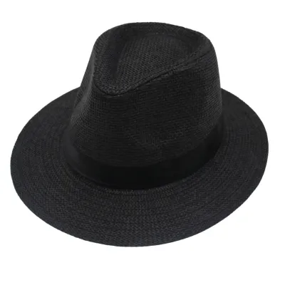 Men Fashion Unisex Monochrome Straw Jazz Panama Flat Top Hat