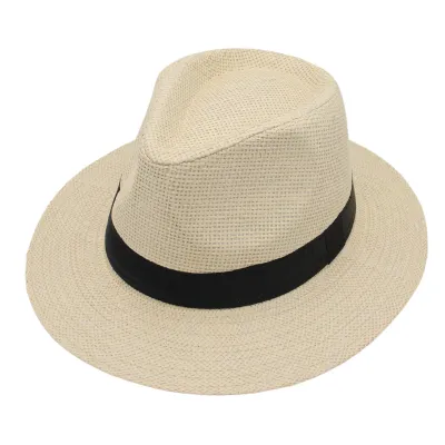 Men Fashion Unisex Monochrome Straw Jazz Panama Flat Top Hat