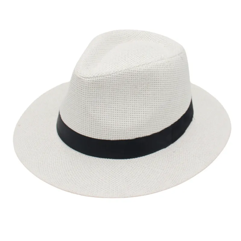 Men Fashion Unisex Monochrome Straw Jazz Panama Flat Top Hat