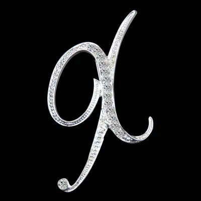 Women Fashion Simple 26 Alphabet English Letter Alloy Diamond Brooch