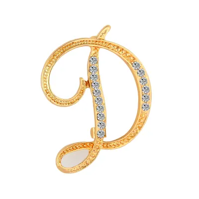 Women Fashion Simple 26 Alphabet English Letter Alloy Diamond Brooch