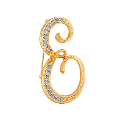 Women Fashion Simple 26 Alphabet English Letter Alloy Diamond Brooch