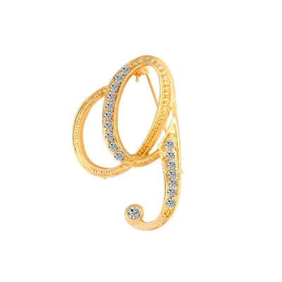 Women Fashion Simple 26 Alphabet English Letter Alloy Diamond Brooch