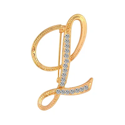 Women Fashion Simple 26 Alphabet English Letter Alloy Diamond Brooch