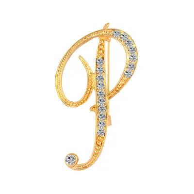 Women Fashion Simple 26 Alphabet English Letter Alloy Diamond Brooch