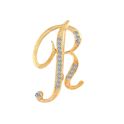 Women Fashion Simple 26 Alphabet English Letter Alloy Diamond Brooch