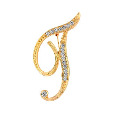 Women Fashion Simple 26 Alphabet English Letter Alloy Diamond Brooch