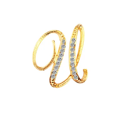 Women Fashion Simple 26 Alphabet English Letter Alloy Diamond Brooch