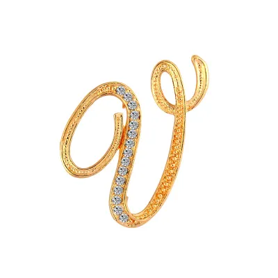 Women Fashion Simple 26 Alphabet English Letter Alloy Diamond Brooch