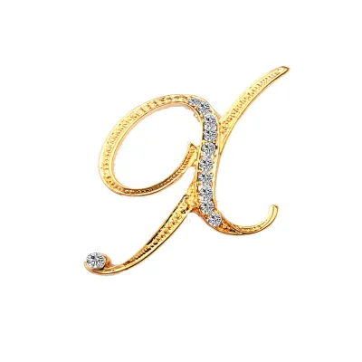 Women Fashion Simple 26 Alphabet English Letter Alloy Diamond Brooch