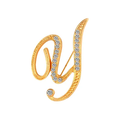 Women Fashion Simple 26 Alphabet English Letter Alloy Diamond Brooch