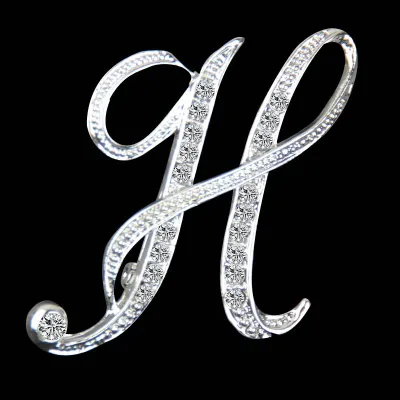 Women Fashion Simple 26 Alphabet English Letter Alloy Diamond Brooch