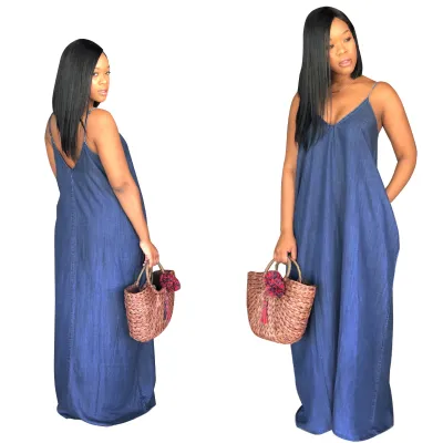 Women's Denim A-Line Casual Sexy Long Dress