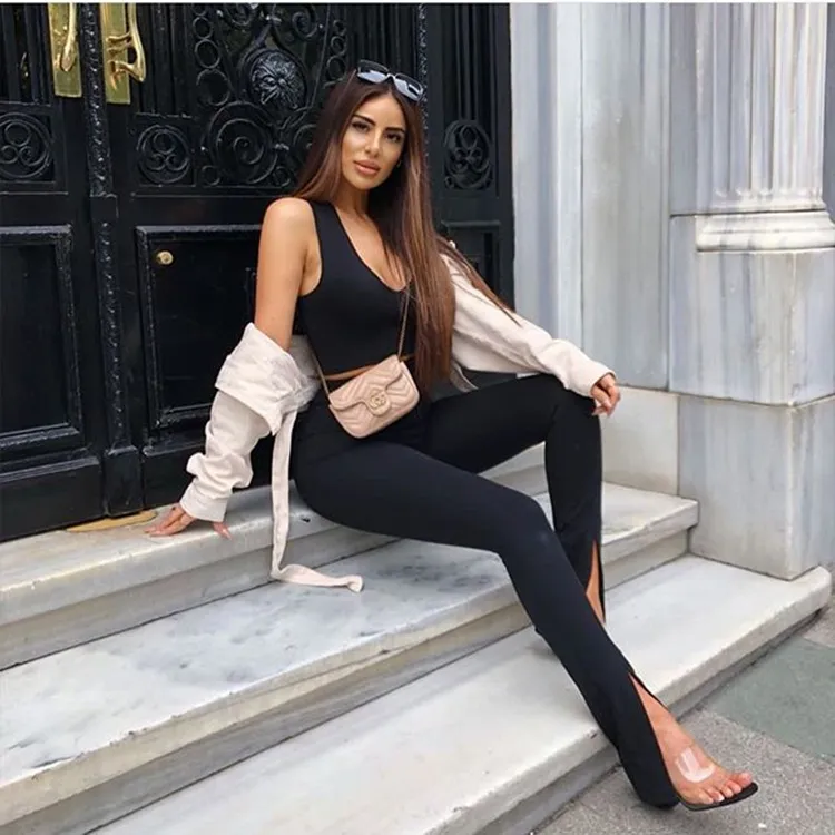 Women Slim-Fit Front Slit Flared Pants in Milk Fiber