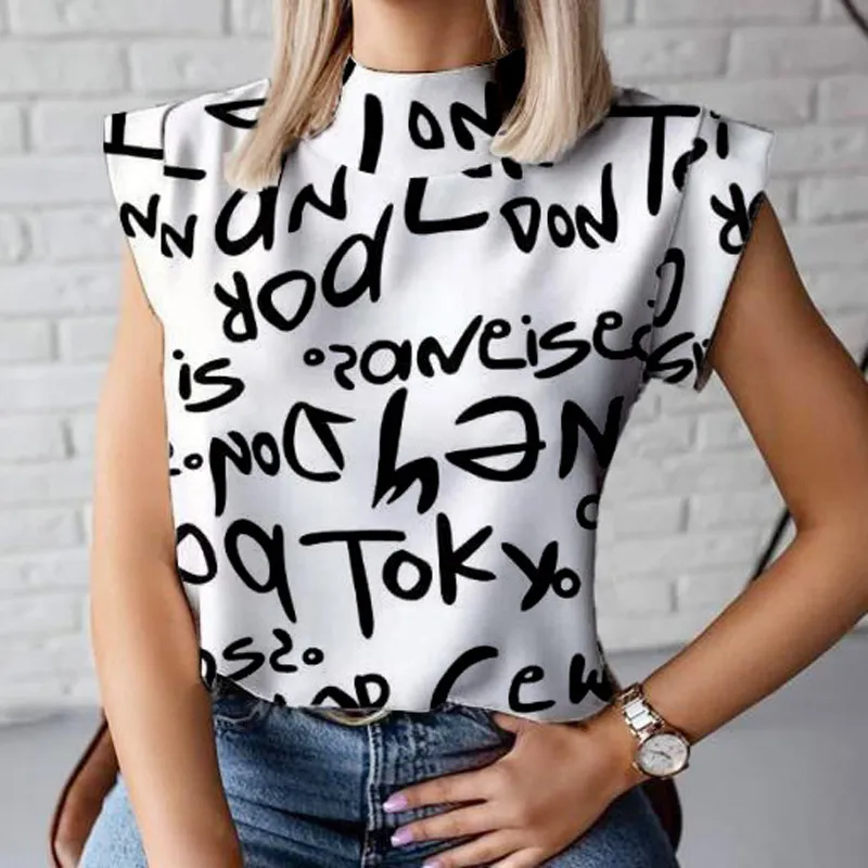 Women Casual Office Summer Geometric Print Short Sleeves Blouse